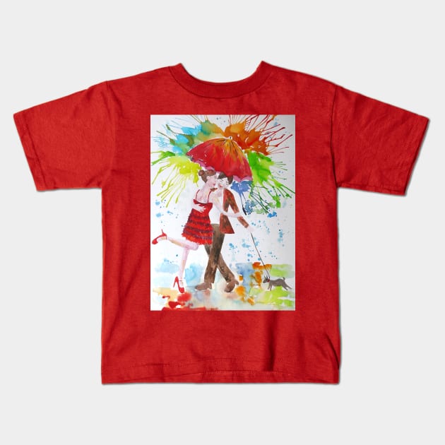 Love Under that Big Red Umbrella Kids T-Shirt by Casimirasquirkyart